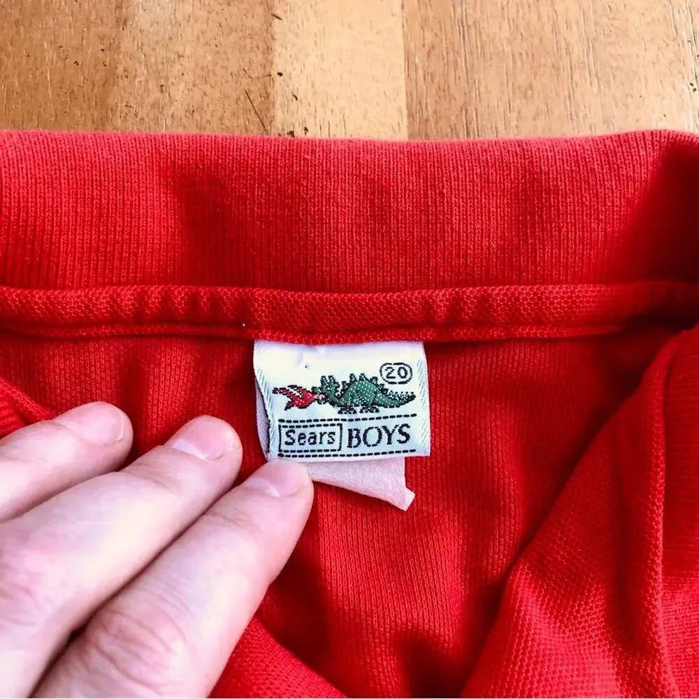Vintage Kids Bright Red Polo Fire Breathing Dragon Chest Logo Knit Boys 20 Prep